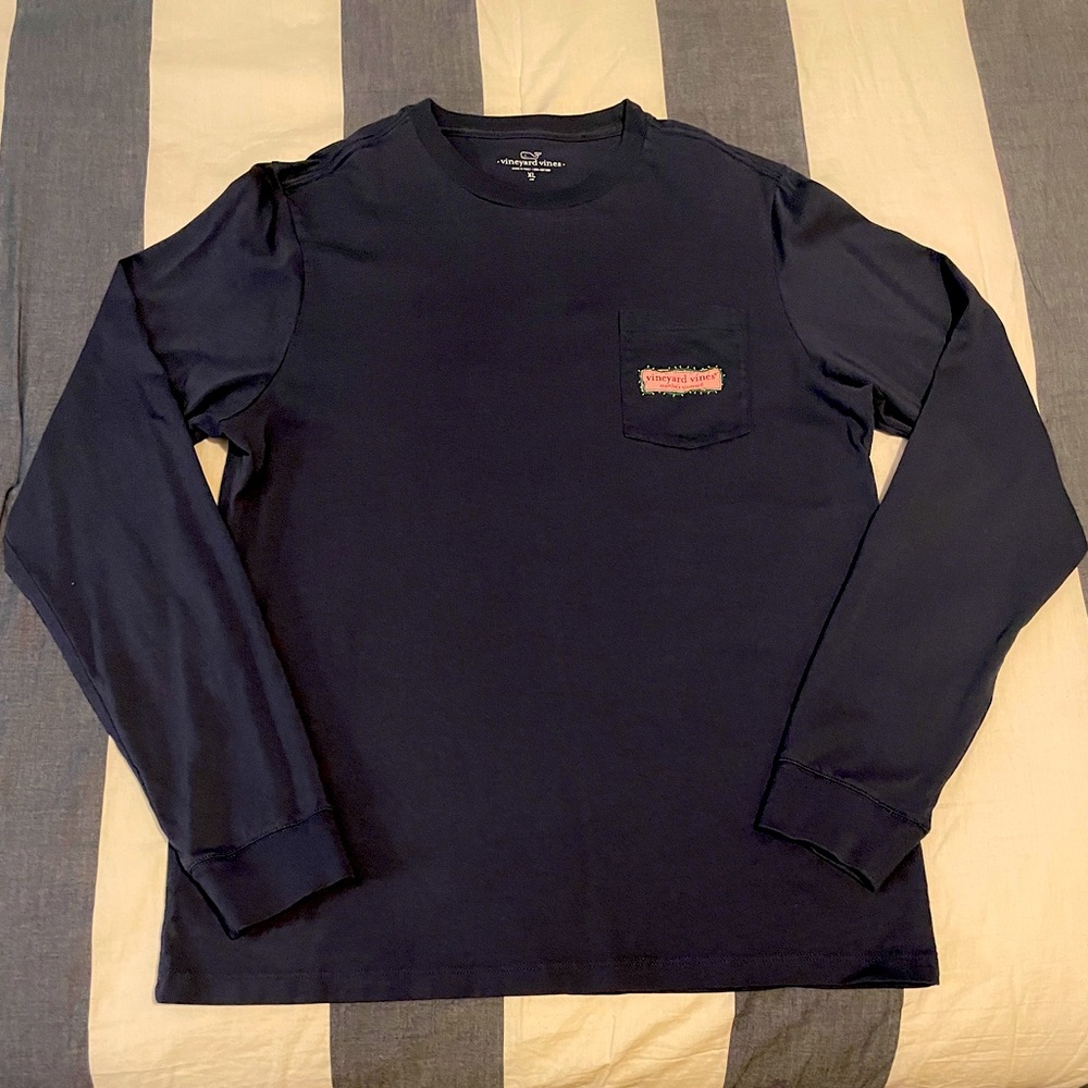 Vineyard Vines Navy Long Sleeve Tee Christmas Lights